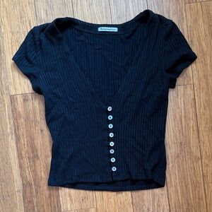Reformation Black Ribbed Short Sleeve Blouse